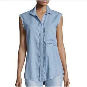N/Nicholas Light Blue Chambray Sleeveless Button Front Shirt Top